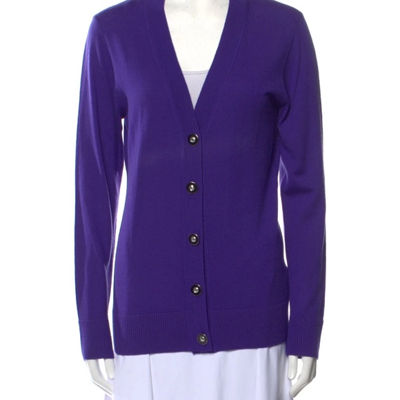 TORY BURCH Merino Wool Purple V Neck Cardigan Size XS - Picture 1 of 9